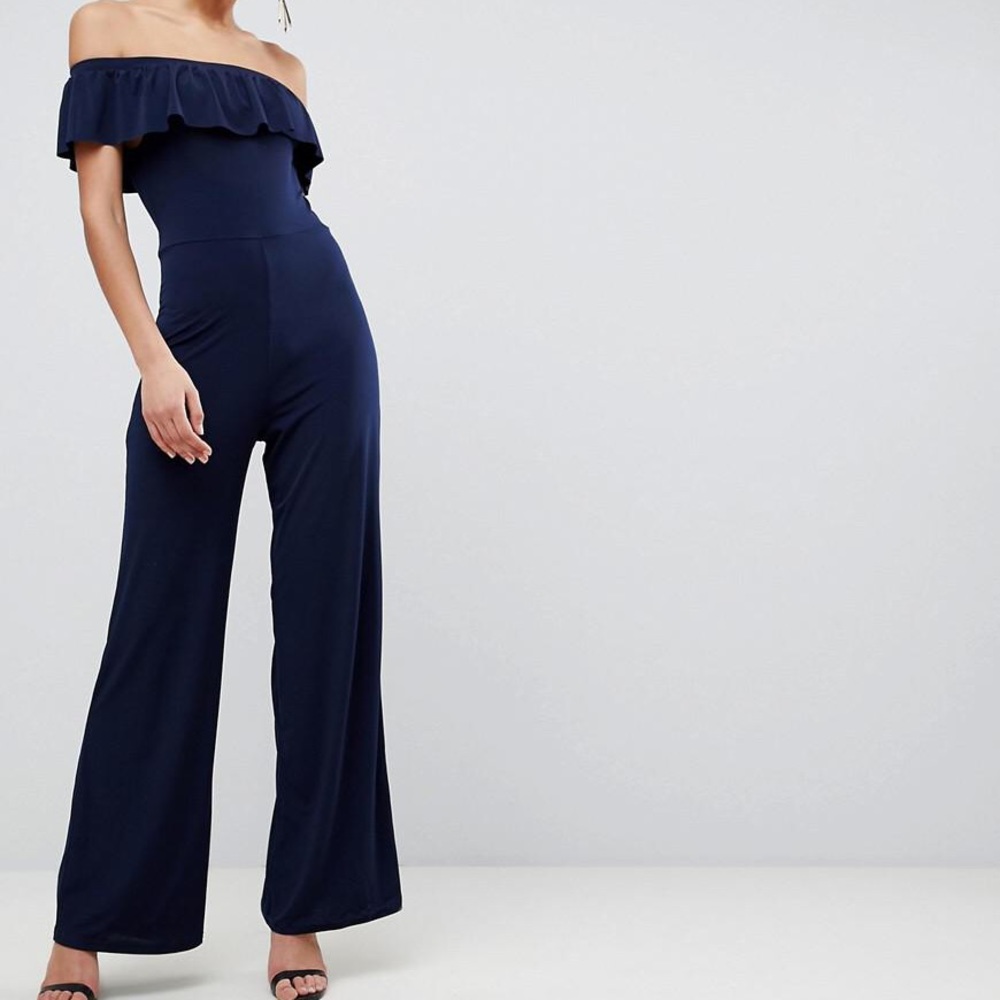 Cobalt blue off the shoulder jumpsuit